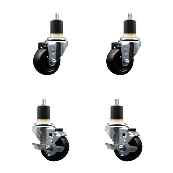 Service Caster 3.5'' SS Soft Rubber Wheel Swivel 1-7/8'' Expanding Stem Caster Set 2 Brakes, 4PK SCC-SSEX20S3514-SRS-2-TLB-2-178 - main